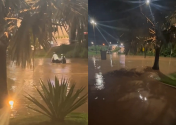 Temporal causa alagamento na Avenida dos Florais em Cuiabá