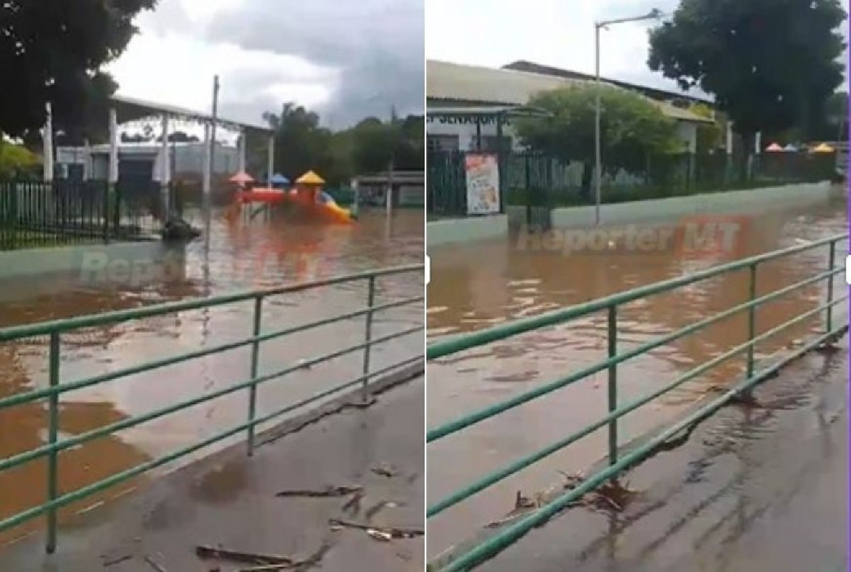 Temporal alaga creche Jonas Pinheiro e parquinho fica submerso em Várzea Grande