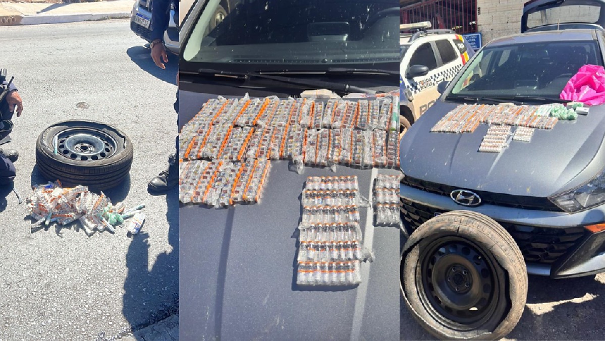 Polícia flagra pneu recheado com 488 frascos de "mounjaro do Paraguai" 