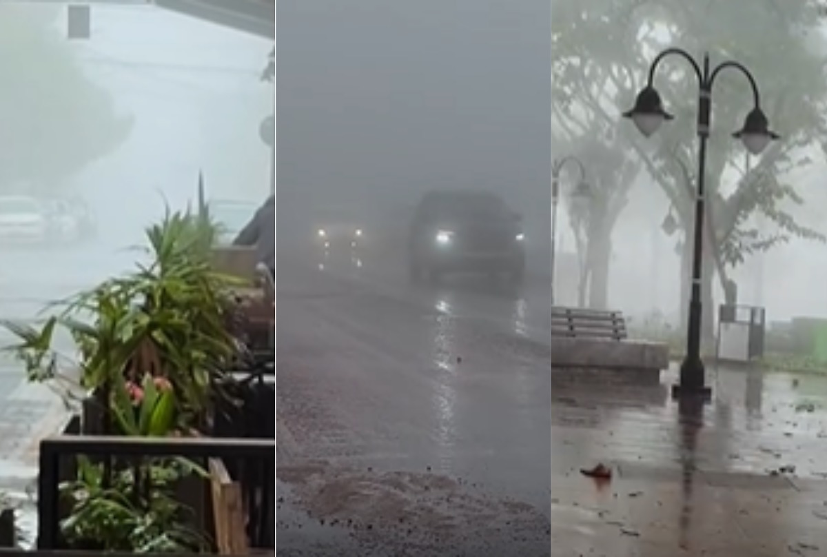 Vídeo mostra Chapada coberta por neblina e garoa neste domingo; veja vídeo