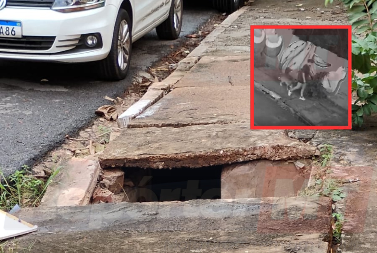 Tampa de bueiro cede e jovem despenca em buraco em Cuiabá