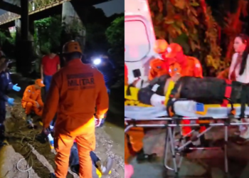 Mulher cai de ponte sobre o Rio Coxipó durante acidente em Cuiabá; veja vídeo
