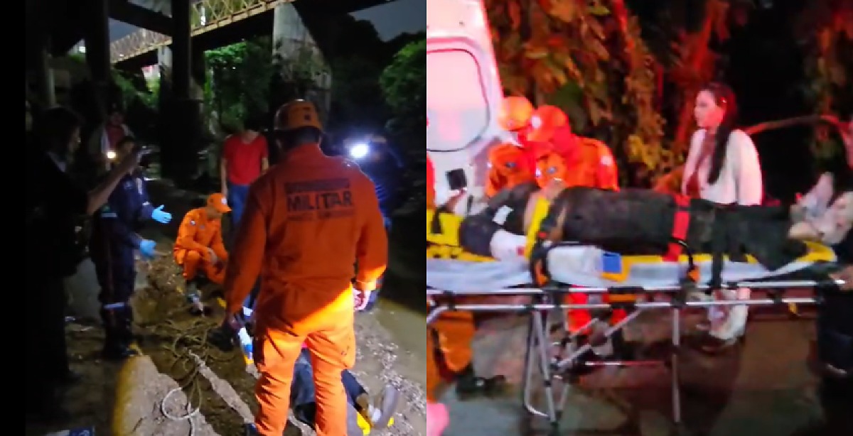 Mulher cai de ponte sobre o Rio Coxipó durante acidente em Cuiabá; veja vídeo