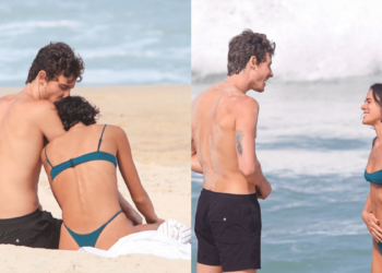 Bruna Marquezine e Shawn Mendes desfrutam de dia ensolarado na praia do Rio de Janeiro após chegada do cantor ao Brasil