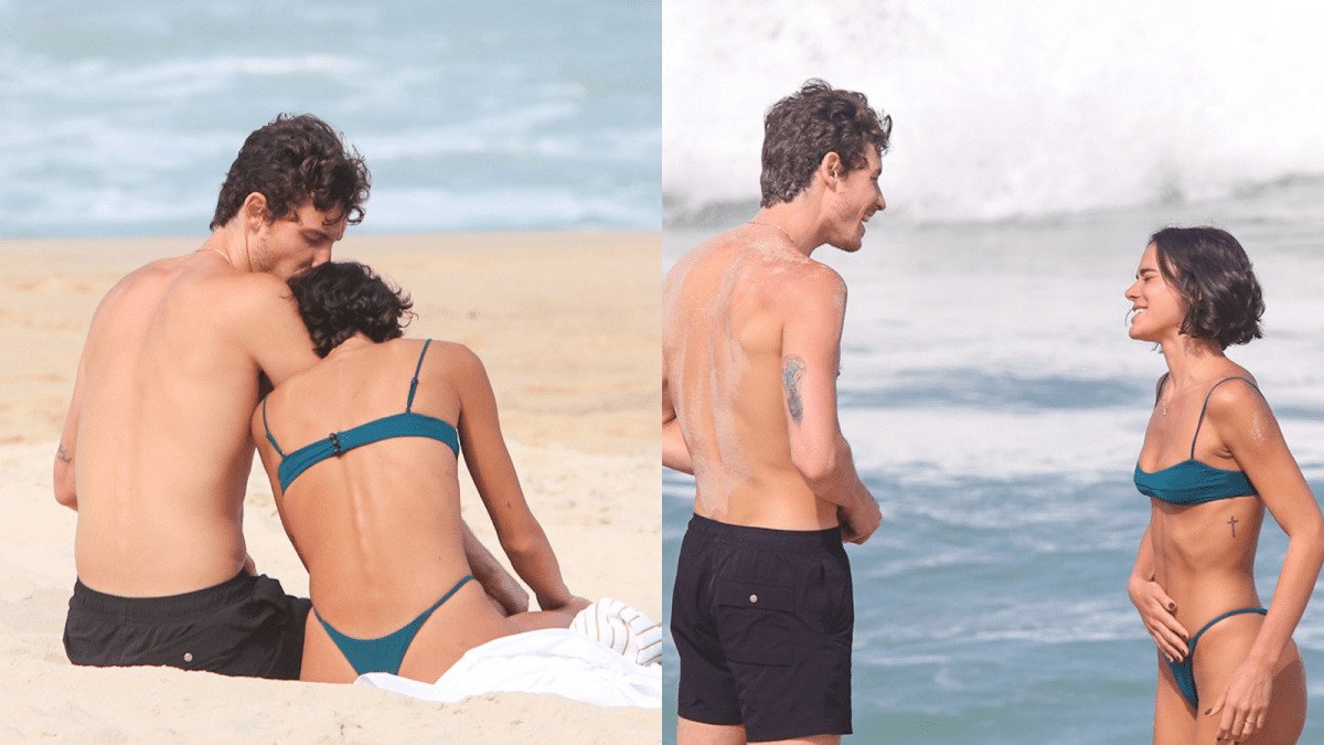 Bruna Marquezine e Shawn Mendes desfrutam de dia ensolarado na praia do Rio de Janeiro após chegada do cantor ao Brasil
