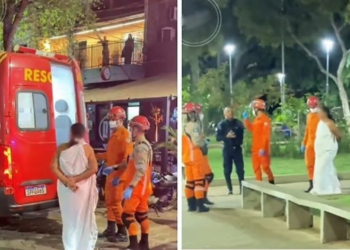 Mulher fica pelada para tomar banho em chafariz de praça em Cáceres