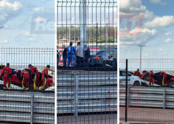 Tesla bate em Ferrari durante desfile de carros na Fórmula Truck em Cuiabá