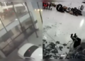 Câmera flagra momento em que vidraça desaba sobre trabalhador durante ventania