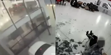 Câmera flagra momento em que vidraça desaba sobre trabalhador durante ventania